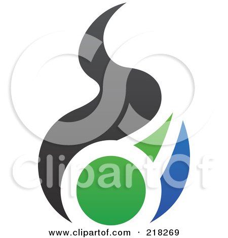 Royalty-Free (RF) Clipart Illustration of an Abstract Blue, Green And Black Fire Logo Icon - 1 by cidepix
