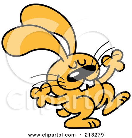 Royalty-Free (RF) Clipart Illustration of an Orange Cartoon Rabbit Dancing - 1 by Zooco