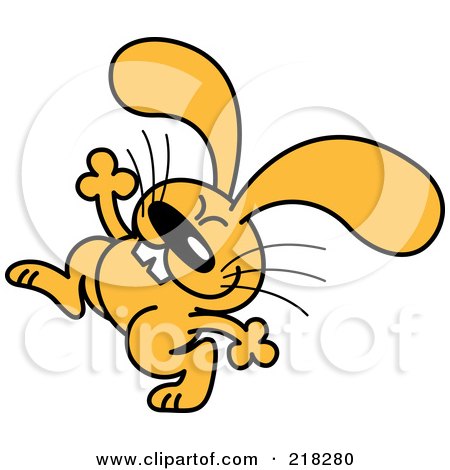 Royalty-Free (RF) Clipart Illustration of an Orange Cartoon Rabbit Dancing - 5 by Zooco