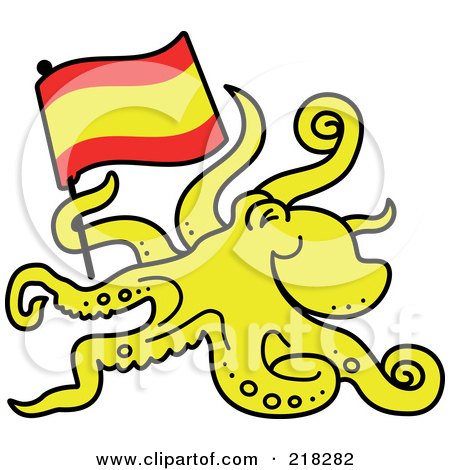 Royalty-Free (RF) Clipart Illustration of a Yellow Paul The Octopus Predicting That Spain Would Win The Soccer World Cup by Zooco