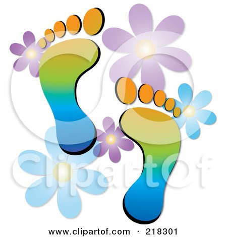 Royalty-Free (RF) Clipart Illustration of a Pair Of Colorful Human Footprints With Flowers by Pams Clipart