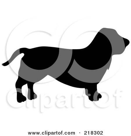 Royalty-Free (RF) Clipart Illustration of a Black Silhouetted Basset Hound Dog In Profile by Pams Clipart