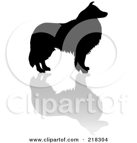 Royalty-Free (RF) Clipart Illustration of a Black Silhouetted Collie Dog And Reflection by Pams Clipart