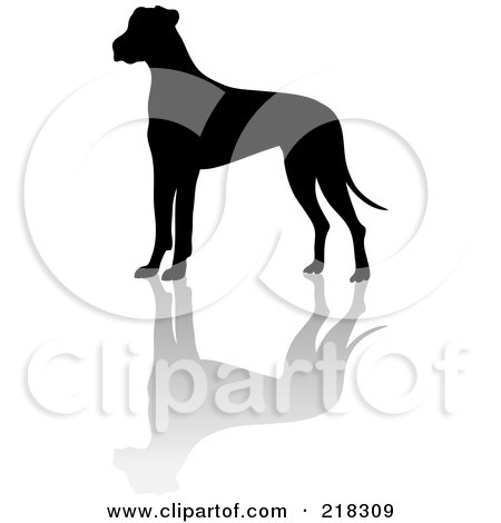 Royalty-Free (RF) Clipart Illustration of a Black Silhouetted Great Dane And Reflection by Pams Clipart