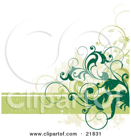 Clipart Picture Illustration of a Worn Green Text Bar With Dark And Light Green Leafy Vines Over A White Background by OnFocusMedia