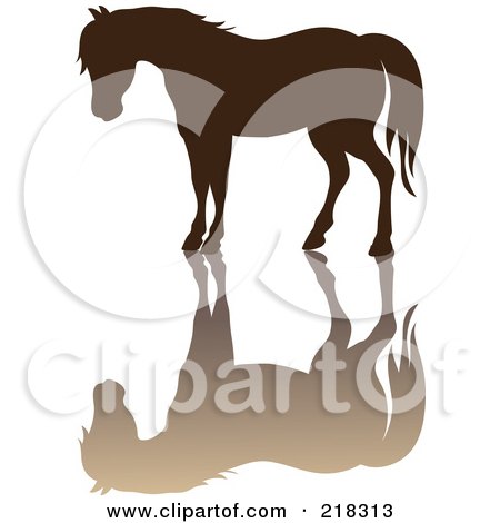 Royalty-Free (RF) Clipart Illustration of a Brown Silhouetted Horse And Reflection by Pams Clipart