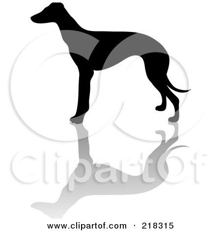 Royalty-Free (RF) Clipart Illustration of a Black Silhouetted Greyhound And Reflection by Pams Clipart