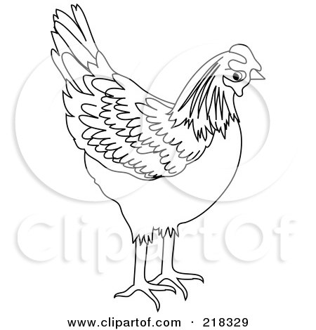 Royalty-Free (RF) Clipart Illustration of a Black And White Chicken Coloring Page Outline by Pams Clipart