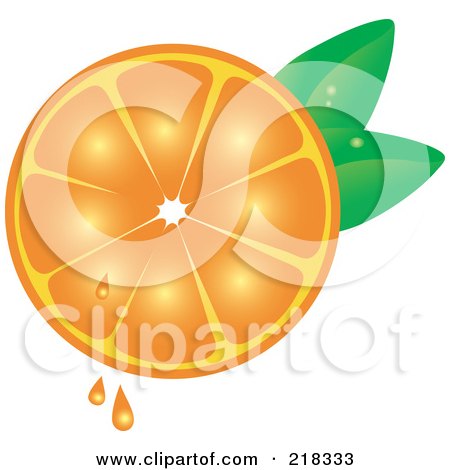 Royalty-Free (RF) Clipart Illustration of a Juicy Halved Orange With Leaves by Pams Clipart
