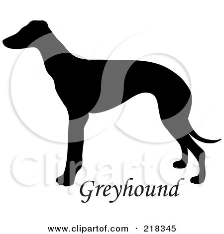 Royalty-Free (RF) Clipart Illustration of a Black Silhouetted Greyhound And Text by Pams Clipart