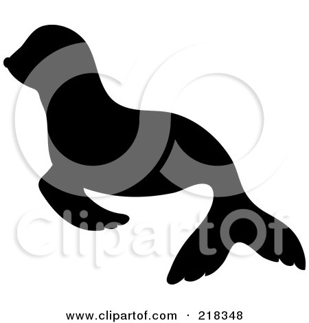 Royalty-Free (RF) Clipart Illustration of a Black Silhouetted Baby Seal In Profile by Pams Clipart