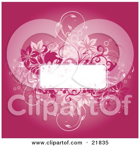 Clipart Picture Illustration of a Blank White Text Box Bordered With Red And Pink Flowering Vines Over A Gradient Pink Background by OnFocusMedia