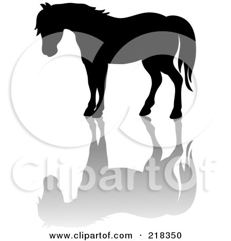 Royalty-Free (RF) Clipart Illustration of a Black Silhouetted Horse And Reflection by Pams Clipart