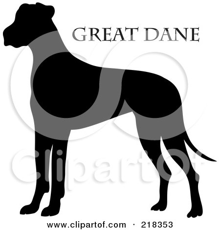 Royalty-Free (RF) Clipart Illustration of a Black Silhouetted Great Dane And Text by Pams Clipart