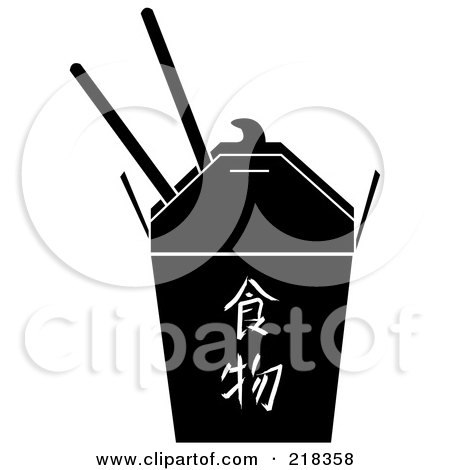 Royalty-Free (RF) Clipart Illustration of a Black And White Chinese Take Out Carton With Symbols by Pams Clipart