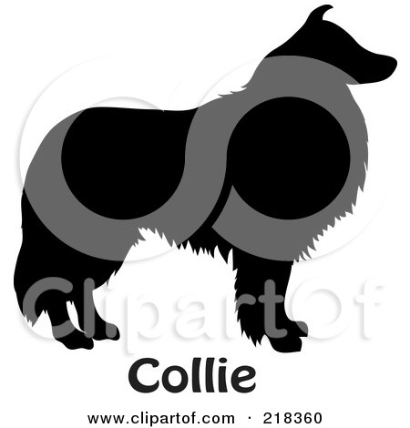 Royalty-Free (RF) Clipart Illustration of a Black Silhouetted Collie Dog With Text by Pams Clipart