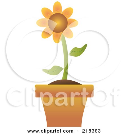 Royalty-Free (RF) Clipart Illustration of a Single Orange Flower In A Terra Cotta Pot by Pams Clipart