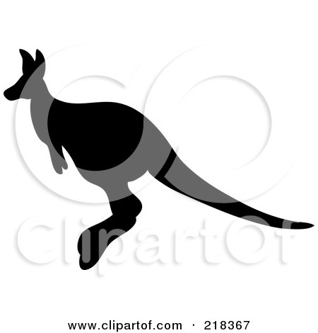 Royalty-Free (RF) Clipart Illustration of a Hopping Black Silhouetted Kangaroo In Profile by Pams Clipart