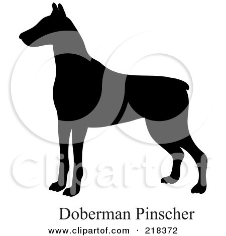 Royalty-Free (RF) Clipart Illustration of a Black Silhouetted Doberman Pinscher And Text by Pams Clipart