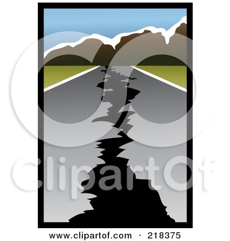 Royalty-Free (RF) Clipart Illustration of a Cracked Road Leading To Mountains After An Earthquake by Pams Clipart