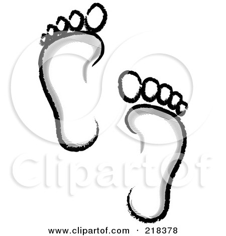Royalty-Free (RF) Clipart Illustration of a Pair Of Gray, White And Black Human Footprints by Pams Clipart