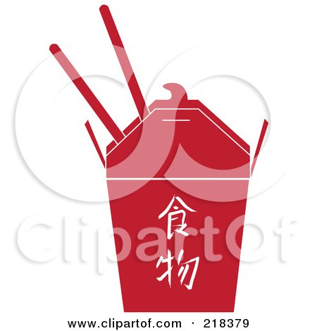 Royalty-Free (RF) Clipart Illustration of a Red Chinese Take Out Carton With Symbols And Text by Pams Clipart