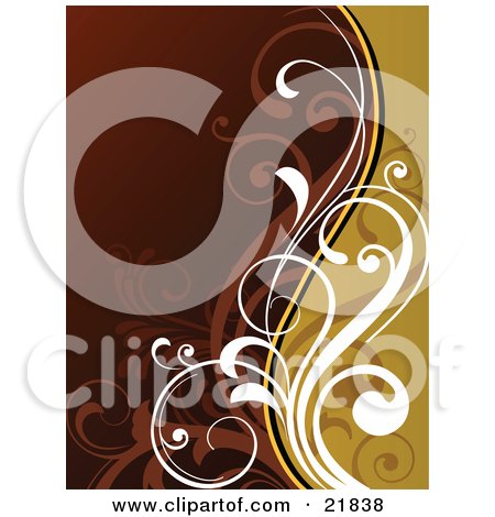 Clipart Picture Illustration of Curly White And Brown Vines Over An Orange And Brown Background by OnFocusMedia