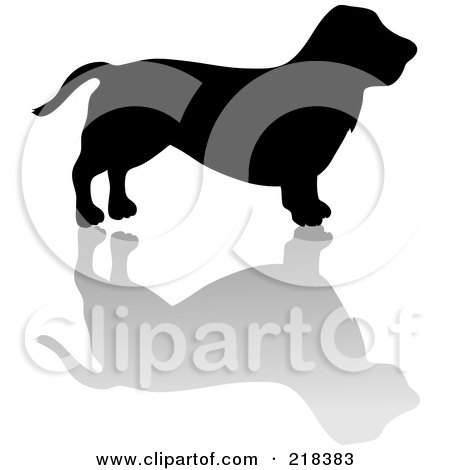 Royalty-Free (RF) Clipart Illustration of a Black Silhouetted Basset Hound Dog With A Reflection by Pams Clipart