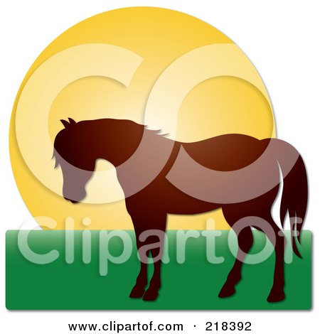 Royalty-Free (RF) Clipart Illustration of a Brown Silhouetted Horse Against A Sunset by Pams Clipart