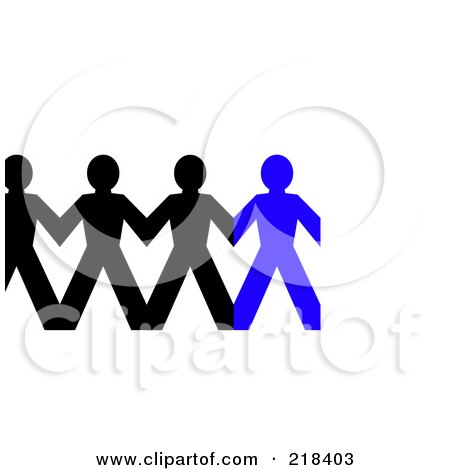 Royalty-Free (RF) Clipart Illustration of a Row Of Black And Blue Paper People Holding Hands by oboy
