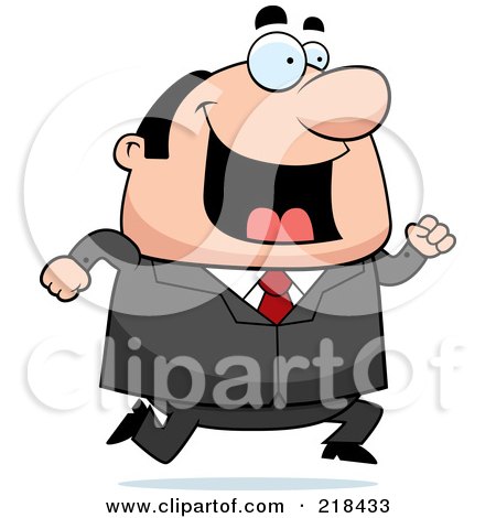 Royalty-Free (RF) Clipart Illustration of a Happy Plump Businessman Running by Cory Thoman