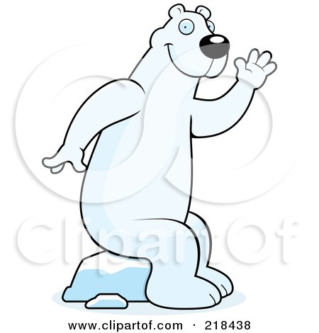 Royalty-Free (RF) Clipart Illustration of a Big Polar Bear Sitting On Ice And Waving by Cory Thoman