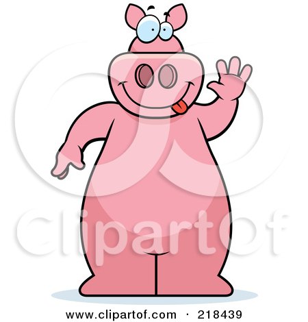 Royalty-Free (RF) Clipart Illustration of a Big Pink Pig Standing And Waving by Cory Thoman