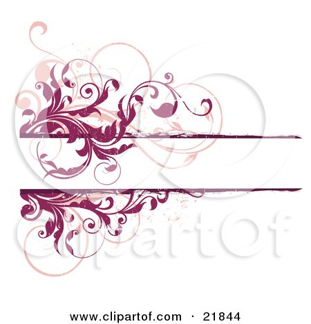 Clipart Picture Illustration of a White Text Space Bordered With Leafy Scrolling Red And Pink Vines Over A White Background by OnFocusMedia