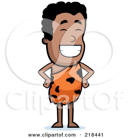 Royalty-Free (RF) Clipart Illustration of a Happy Black Caveman Smiling by Cory Thoman