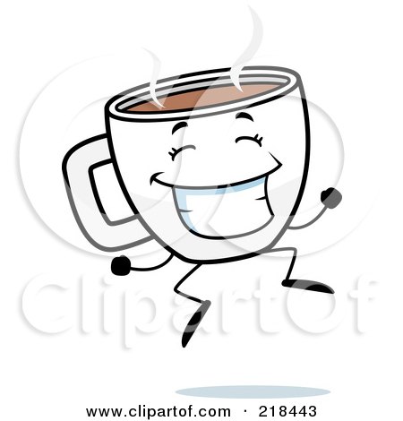 Royalty-Free (RF) Clipart Illustration of a Happy Cup Of Coffee Jumping by Cory Thoman