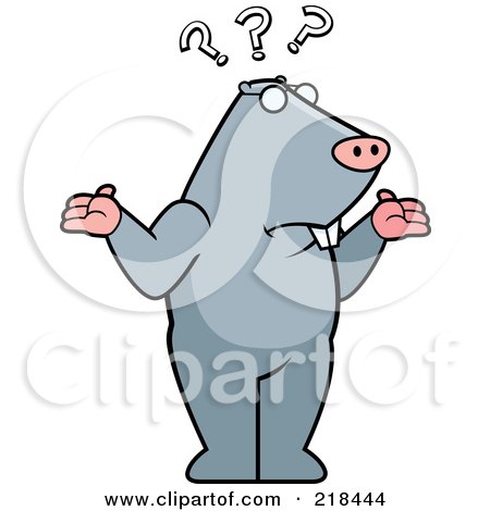 Royalty-Free (RF) Clipart Illustration of a Confused Mole Shrugging Under Question Marks by Cory Thoman