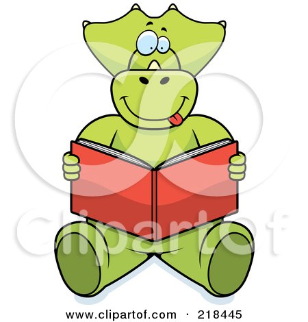 Royalty-Free (RF) Clipart Illustration of a Triceratops Sitting And Reading by Cory Thoman