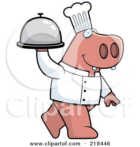 Royalty-Free (RF) Clipart Illustration of a Chef Pig Carrying A Covered Platter by Cory Thoman