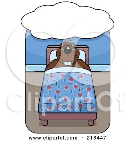 Royalty-Free (RF) Clipart Illustration of a Beaver Sleeping And Dreaming In Bed by Cory Thoman
