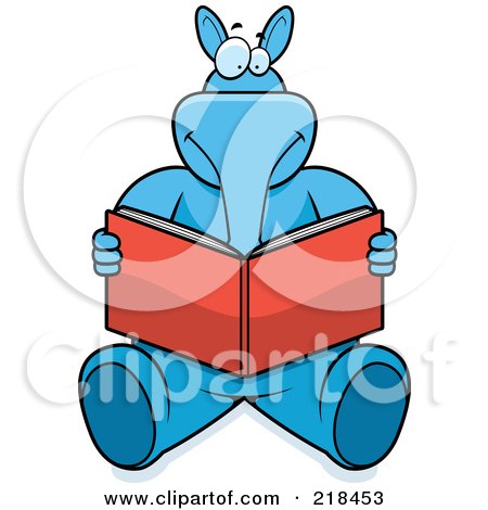 Royalty-Free (RF) Clipart Illustration of a Blue Aardvark Sitting And Reading A Book by Cory Thoman