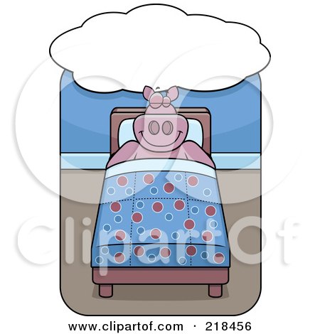 Royalty-Free (RF) Clipart Illustration of a Big Pink Pig Dreaming And Sleeping In A Bed by Cory Thoman