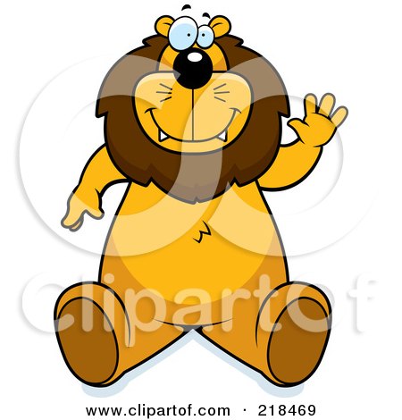 Royalty-Free (RF) Clipart Illustration of a Big Lion Sitting And Waving by Cory Thoman