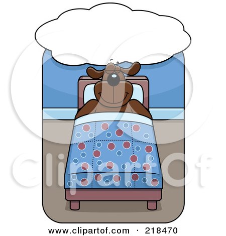 Royalty-Free (RF) Clipart Illustration of a Big Dog Sleeping In Bed Under A Dream Cloud by Cory Thoman