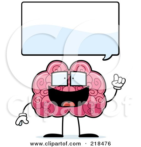 Royalty-Free (RF) Clipart Illustration of a Smart Brain Looking Up At A Word Balloon by Cory Thoman