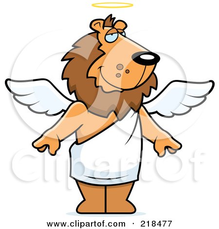 Royalty-Free (RF) Clipart Illustration of an Angel Lion With White Wings And A Halo by Cory Thoman