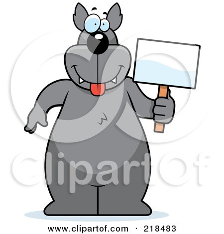 Royalty-Free (RF) Clipart Illustration of a Big Wolf Standing And Holding A Blank Sign by Cory Thoman