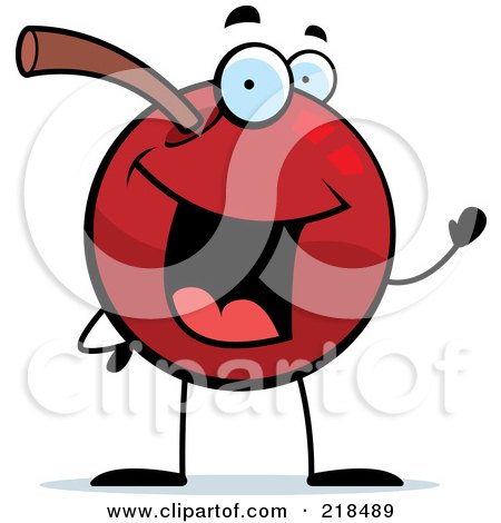 Royalty-Free (RF) Clipart Illustration of a Cherry Character Waving And Smiling by Cory Thoman