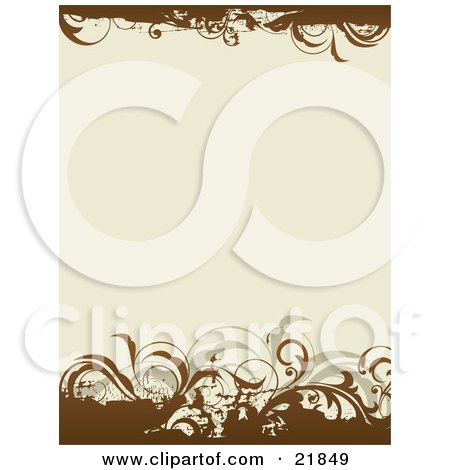 Clipart Picture Illustration of a Tan Background With Brown Borders On The Top And Bottom With Green And Brown Leavy Vines by OnFocusMedia