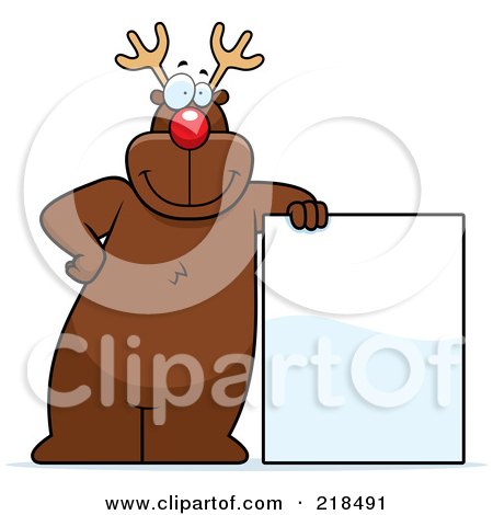 Royalty-Free (RF) Clipart Illustration of a Large Deer Leaning Against A Blank Sign Board by Cory Thoman
